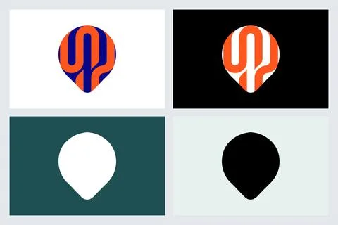 Modern Abstract Pin Map Location Logo Design Set Stock Illustration