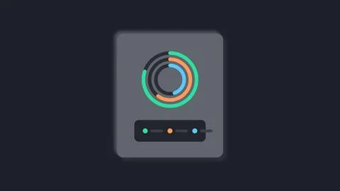 Modern abstract play button icon with status indicators Stock Illustration