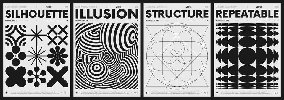 Modern abstract poster collection, vector minimalist posters with geometric.. Stock Illustration