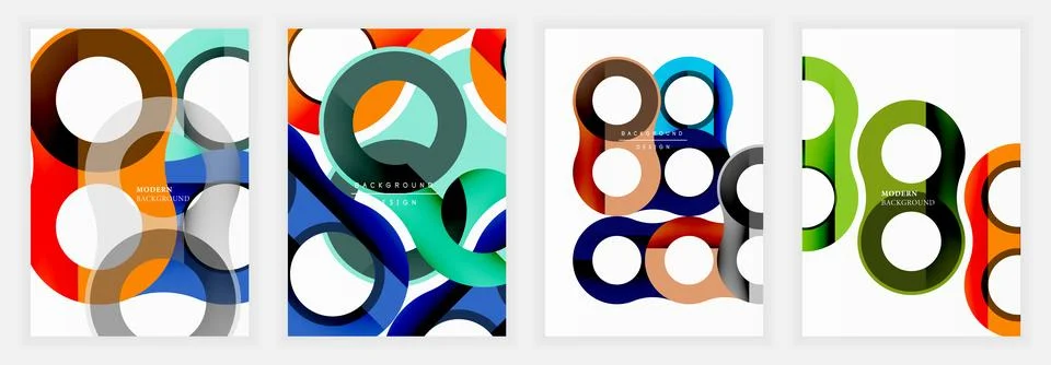 Modern abstract posters with bold overlapping circular cutout shapes, dynamic Illustrazione stock
