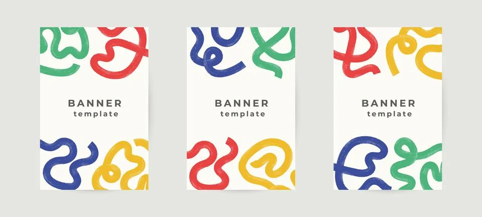 Modern abstract posters with bold squiggle brush lines. Grunge style color Stock Illustration