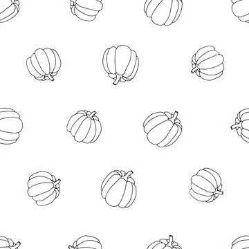 Modern abstract pumpkin drawing seamless pattern. Autumn pumpkins outlines. Stock Illustration