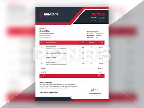 Modern abstract red business invoice template PSD Template