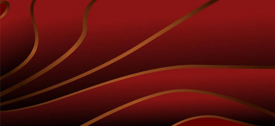 Modern Abstract Red Gradient Background with Elegant Golden Bronze Curved L.. Stock Illustration