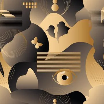 Modern Abstract Seamles Pattern in black and gold colors. Vector gradient ele 스톡 일러스트