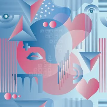 Modern Abstract Seamles Pattern in pink and blue colors. Vector gradient elem Stock Illustration