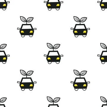 Modern abstract seamless pattern with green eco electric car pattern on white Illustrazione stock