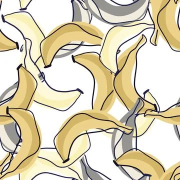 Modern abstract seamless pattern with orange and grey banana fruit random orn Stock Illustration