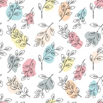 Modern abstract seamless vector floral pattern with shapes and color spots in Stock Illustration