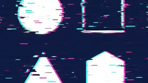 Modern abstract shapes with vibrant glitch effect on dark background Stock Footage 320121258