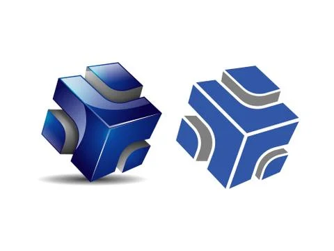 Modern abstract tech 3D cube with flat perspective vector icon Stock Illustration