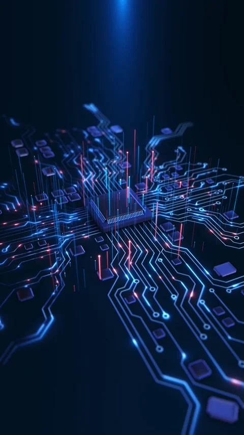 Modern Abstract Technology themed Background with Lines and Motherboard Printed Stock Footage 342785001