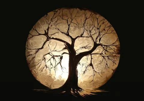 Modern Abstract tree with round moon Stock Illustration