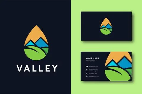 Modern abstract valley and leaf landscape logo icon vector in water droplet Stock Illustration