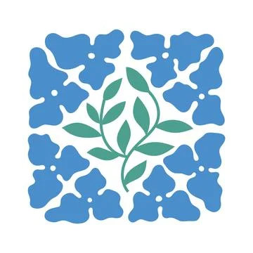 Modern abstract vector wall art with blue wavy flowers, leaves for poster, card Stock Illustration