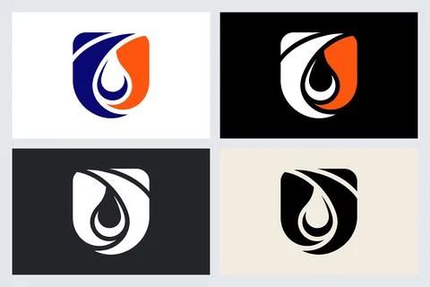 Modern Abstract Water Drop Shield Logo Design Stock Illustration