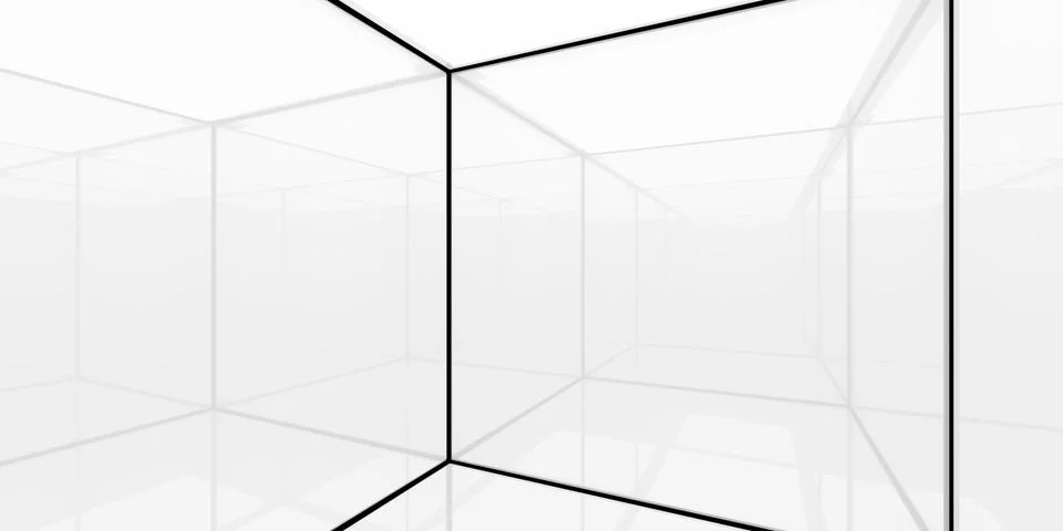 Modern abstract white mirror cube room with reflections, abstract minimal bac Stock Illustration
