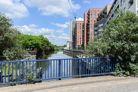 Modern accommodation in Barking along River Roding Stock Photos
