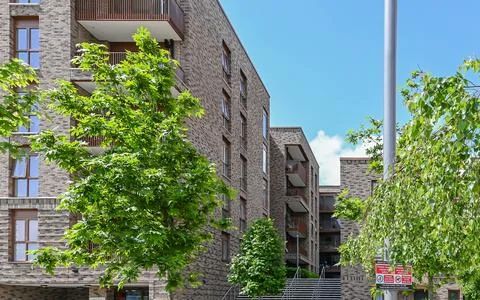 Modern accommodation in Barking along River Roding Stock Photos