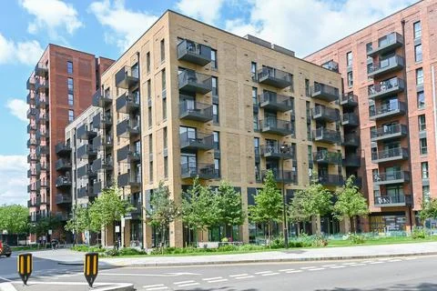 Modern accommodation in Barking along River Roding Stock Photos