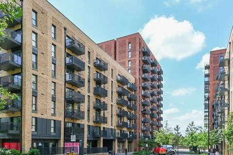 Modern accommodation in Barking along River Roding Stock Photos