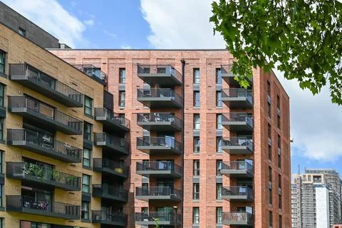 Modern accommodation in Barking along River Roding Stock Photos