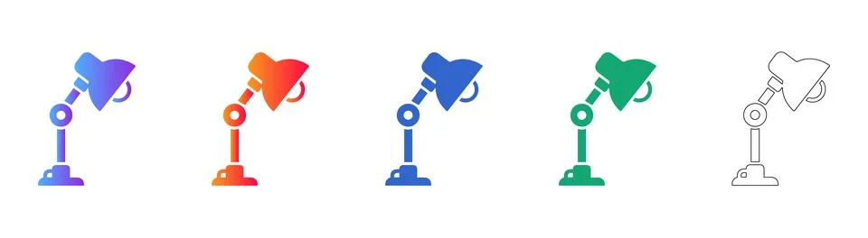 Modern Adjustable Desk Lamp Vector Icon Set Stock Illustration