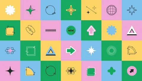 Modern aesthetic outline design elements, forms in y2k style 스톡 일러스트