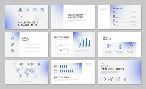Modern agile workflow frameworks presentation template set Stock Illustration