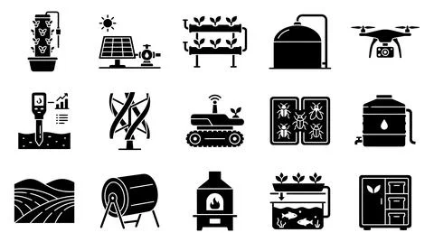 Modern agricultural technology and sustainable farming equipment icon Stock Illustration