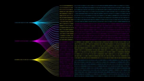Modern AI analytics interface with digital number streams and motion data effect Stockbeeldmateriaal 335333369