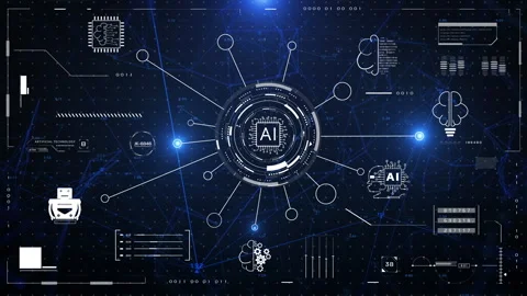 Modern AI and Robotics Technology 4K Motion Graphic Featuring Holographic Stock Footage 318870537
