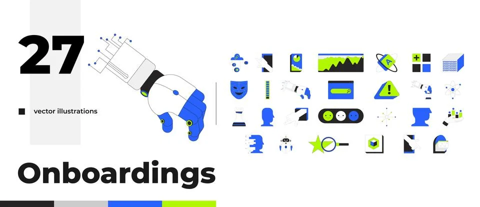 Modern AI and tech analytics cartoon flat illustrations mega bundle Stockillustratie
