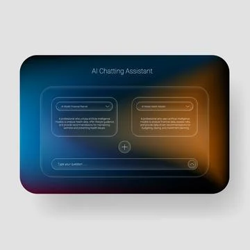 Modern AI assistant dashboard interface with model selection panels Ilustração Stock