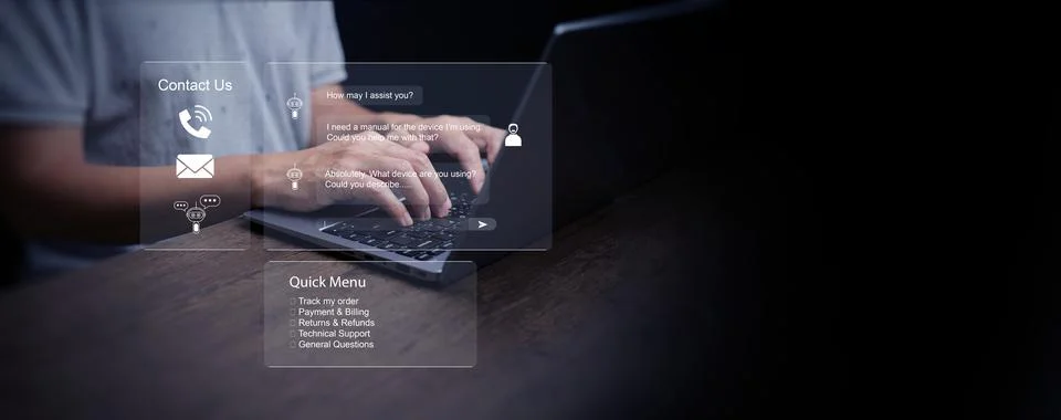 Modern AI chatbot virtual assistant providing customer support on laptop, h.. Stockfoto's