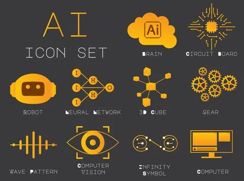 Modern AI Icon Set for Technology and Design Projects Stock Illustration
