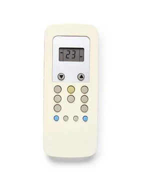 Modern air conditioner remote control isolated on white background, top view Stock Photos