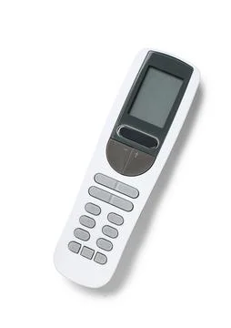 Modern air conditioner remote control isolated on white background, top view Stock Photos