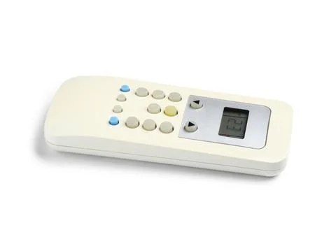 Modern air conditioner remote control isolated on white background Stock Photos