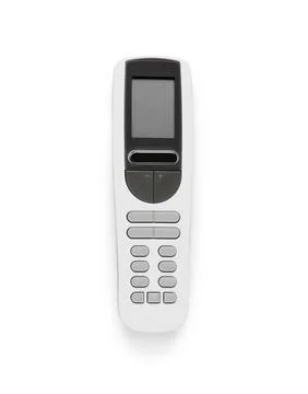 Modern air conditioner remote control isolated on white background, top view Stock Photos