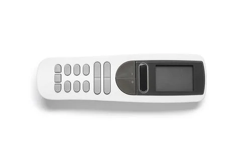 Modern air conditioner remote control isolated on white background, top view Stock Photos