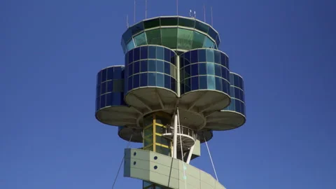 Modern Air Traffic Control Tower Monitoring Airport Operations Stock Footage 314412743