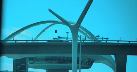 Modern airport architecture with dynamic wind turbines Stock Footage 339519974