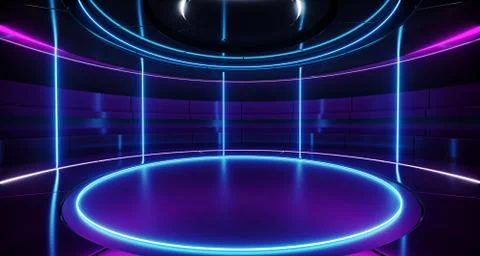 Modern Alien Futuristic Sci Fi Retro Round Empty Stage Hi-Tech Room With Purp Stock Illustration