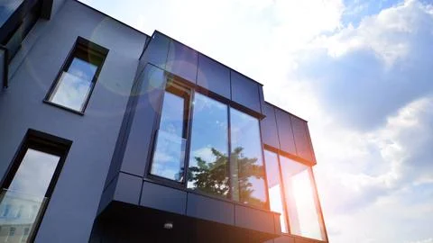 Modern aluminum cladding facade with windows. Stock Photos