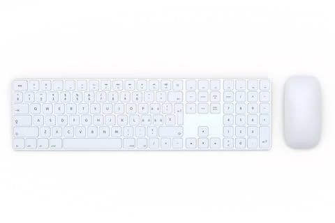 Modern aluminum computer keyboard and mouse isolated on white background. Stock Illustration