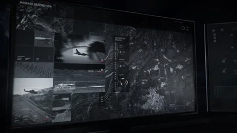 Modern analysis software interface is processing gathered enemy location data Stock Footage 271577180