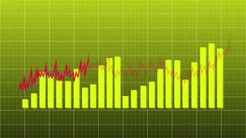 Modern analytics display showing yellow grid with bar chart, line graph, an.. Stock Footage 321587697