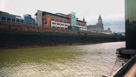 Modern and classic architecture at the Liverpool Docks Stock Footage 242536561