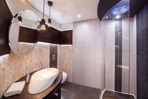 Modern and functional bathroom Stock Photos